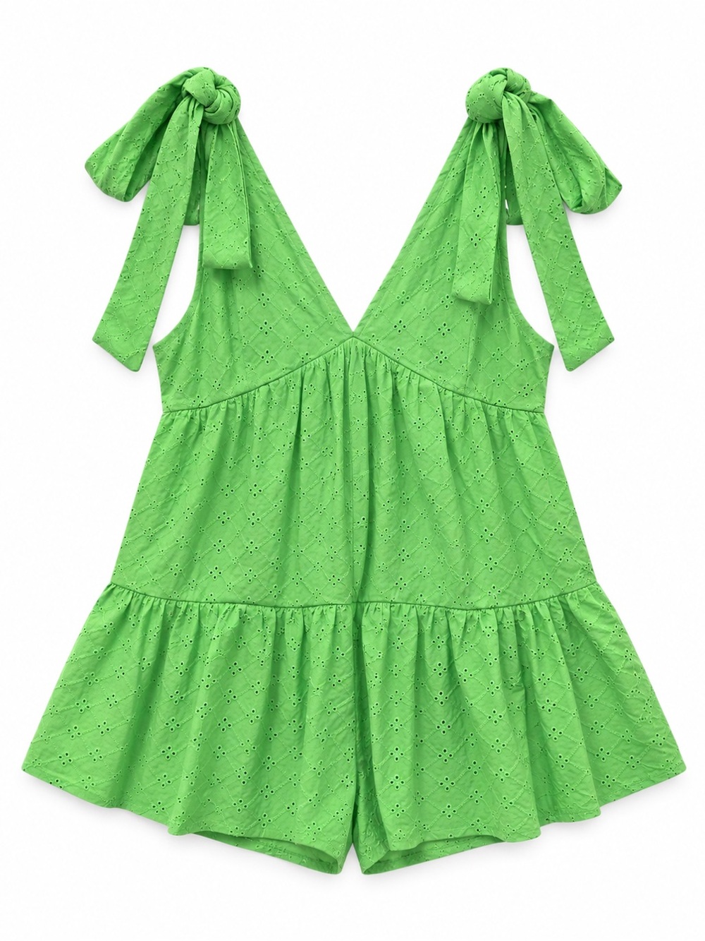 ASOS Bright Green Eyelet Tie-Shoulder Romper